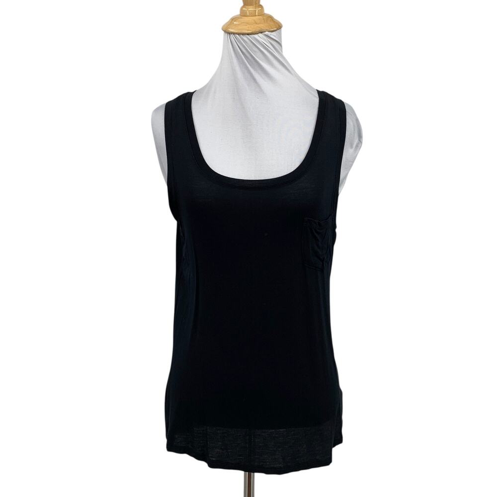 Prana Tank Top Womens XS Extra Small Black Lenzing Chest Pocket U Neck Stretch